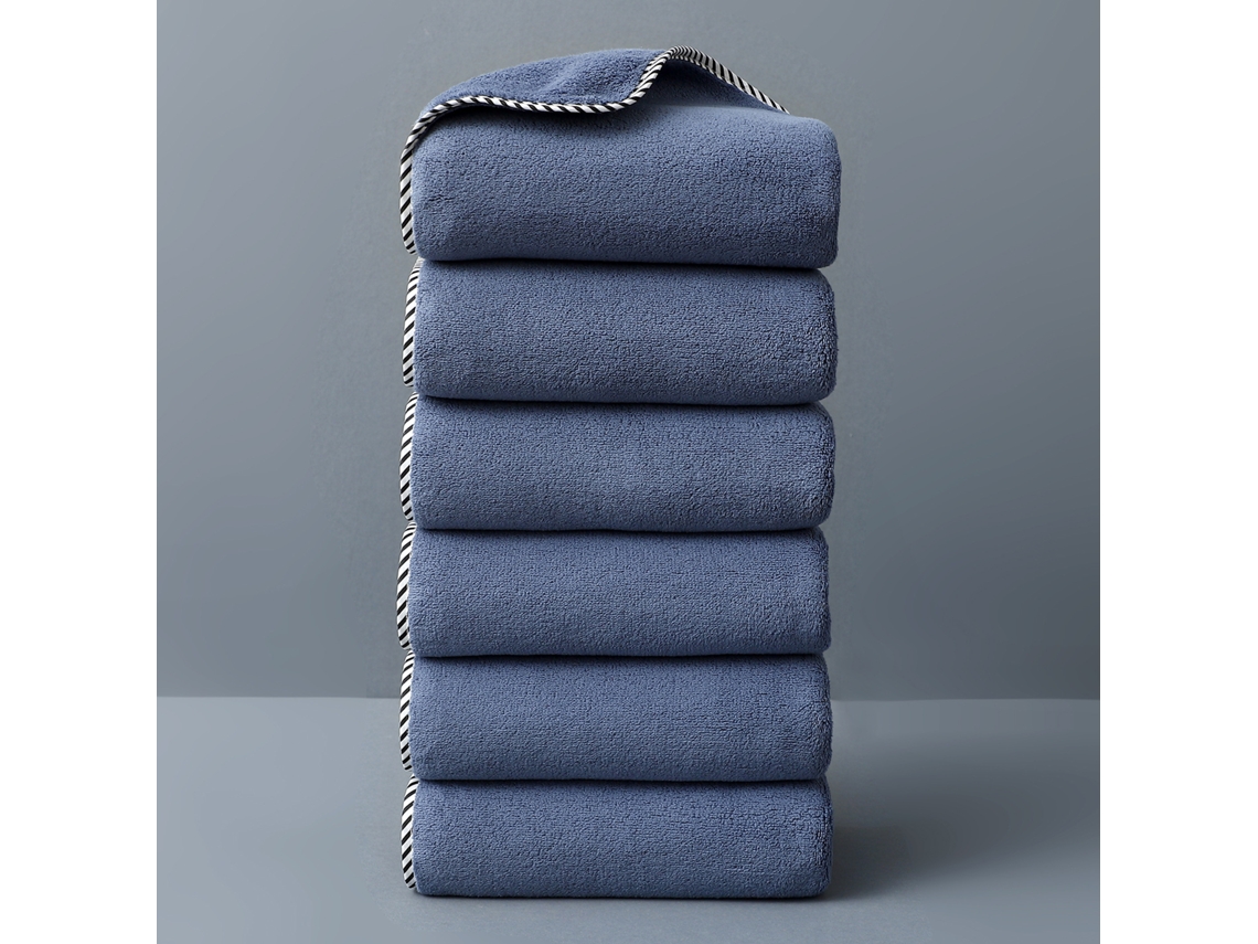 Toalhas de Banho Domésticas em Tecido Coral Fleece, Macias e Absorventes BRILVIBERA (6 Unidades Azuis/ 40x60cm)