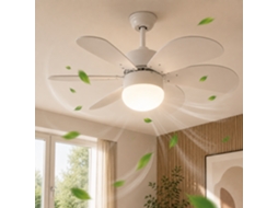 Nettlife Ventilador De Teto Branco Com Luz Led, Controlo Remoto Silencioso, Função Timer, 6 Pás Para Quarto
