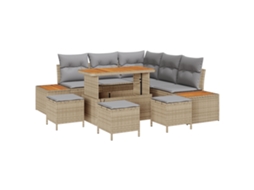 Conjunto 9 Conjunto De Sofá De Jardim Vidaxl Bege Vime Pe (110 X 55 X 71 Cm)