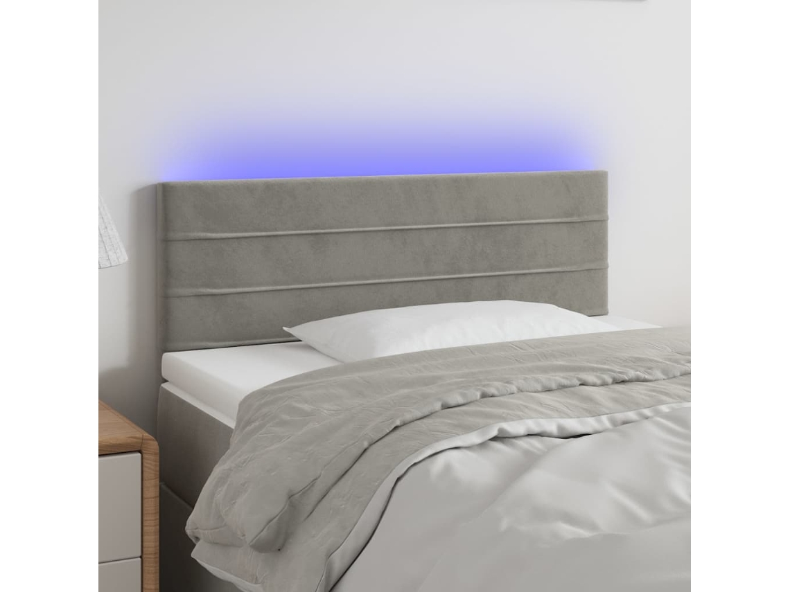 Cabeceira De Cama | Painel De Cama C/ Luzes Led Veludo 80x5x78/88 Cm Cinza-claro