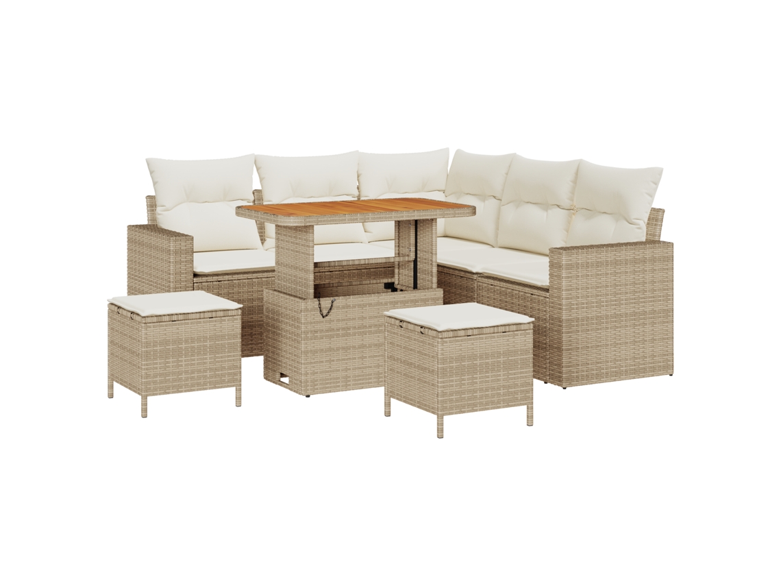 Conjunto 9 Conjunto De Sofá De Jardim Vidaxl Bege Vime Pe (212.5 X 212.5 X 85 Cm)