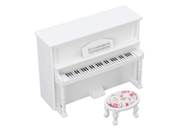Primerox piano Miniatura de Madeira Branco para Casinha de Bonecas 1:12 com Banquinho de Música