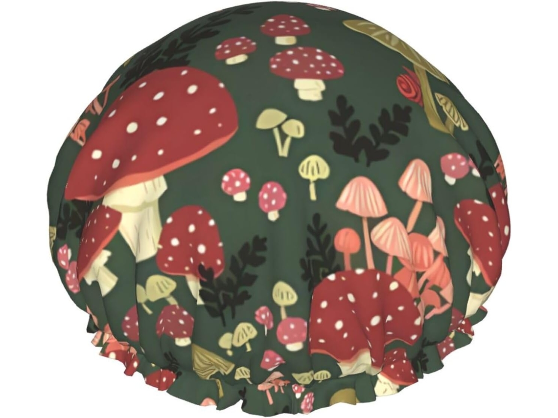 Touca De Banho Com Estampa Luminosa Cogumelos Reutilizável, Dupla Camada, Item Essencial Para Viagens, Hotéis E Salões