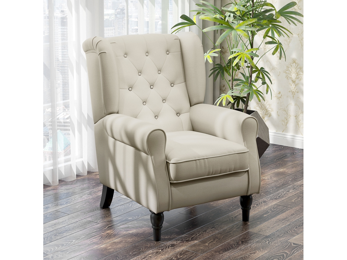 Poltrona Moderna Para Sala De Estar Com Pés De Madeira, 74x86x102cm, Creme