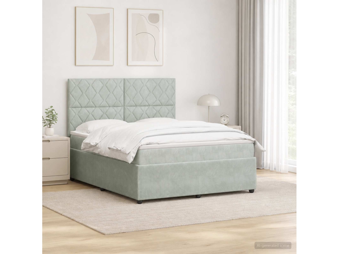 Vidaxl Cama Box Com Led E Colchão Cinzento-claro 140 X 200 Cm Veludo