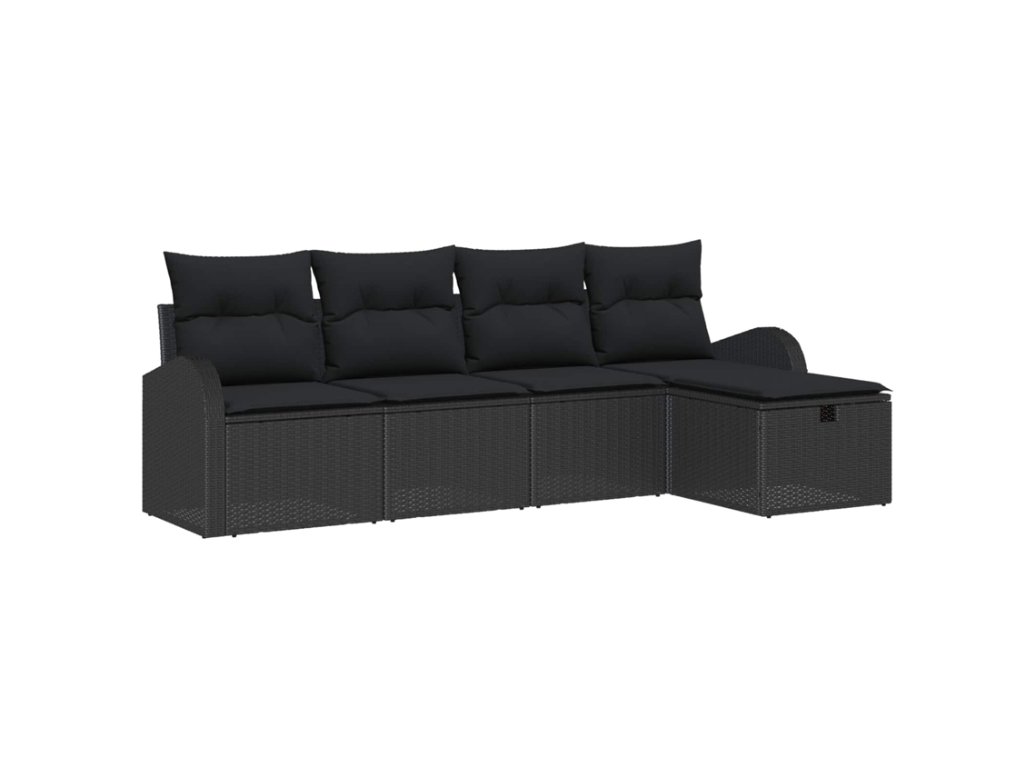 Vidaxl Conjunto De Sofás Com Almofada Com Armazenamento Preto Vime Pe