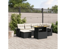 Vidaxl 7 Pcs Conjunto De Sofás P/ Jardim C/ Almofadões Vime Pe Preto