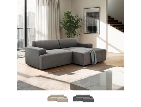 Sofá de design moderno 3 lugares com chaise longue direita em tecido Toliman Sofá Modus