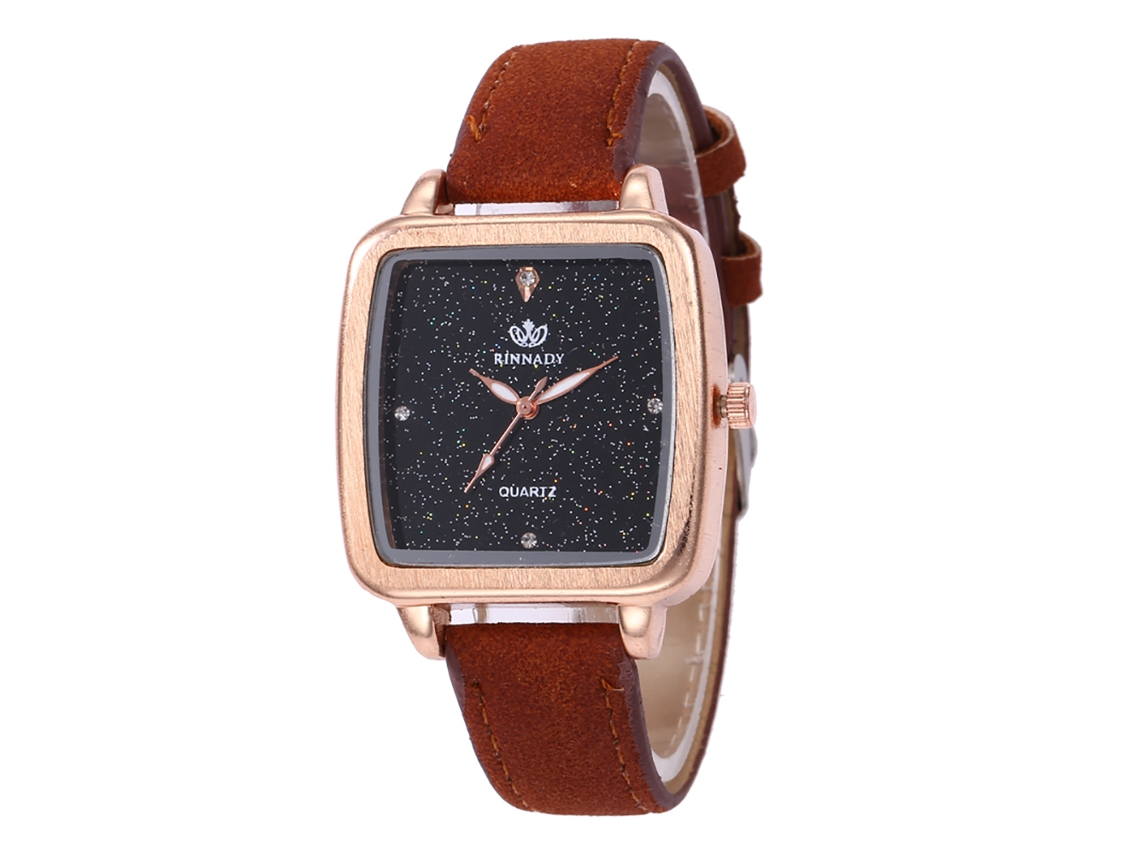 Reloj De Cuarzo Con Correa De Cuero Pu Moda Dial Cuadrado Pulsera Café