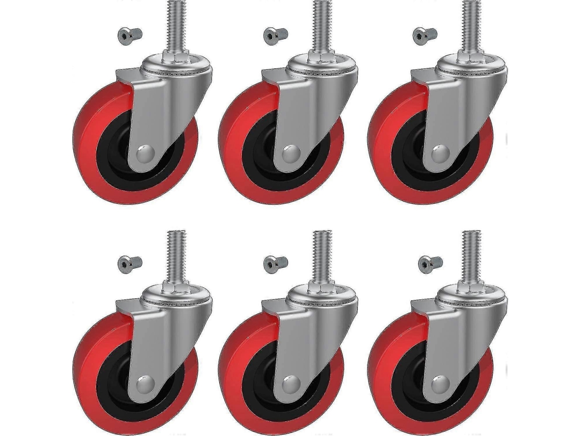 6 rodas giratórias para carrinho, 2,5 polegadas, com porca M10 de aço resistente, para carros e cadeiras S/MARCA
