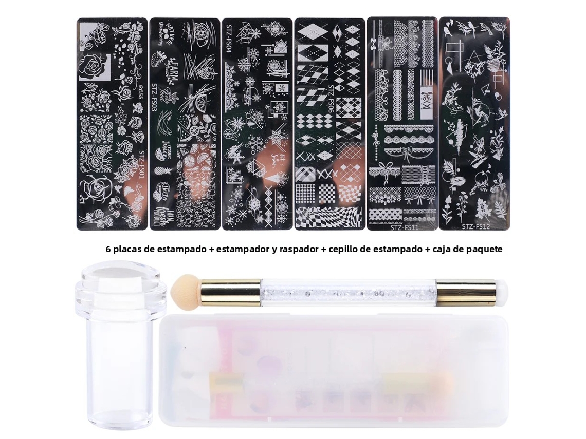 Conjunto de 9 Peças para Unhas, Incluindo Carimbos de Silicone, Pincel para Carimbo e Pó para Unhas. MDUG