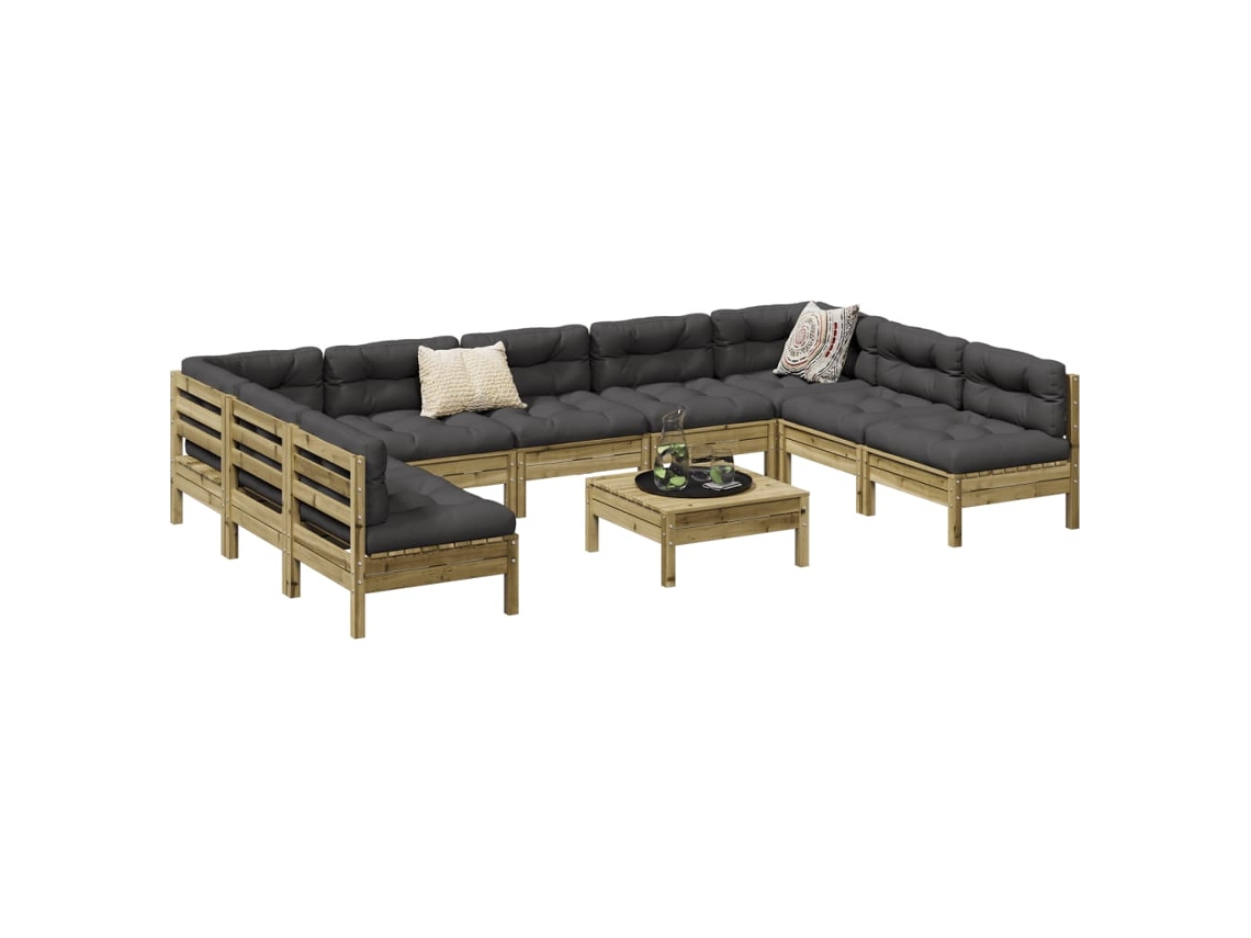 Conjunto 10pcs Sofás Jardim C/ Almofadões Madeira Pinho Impregnado Dkd Home Decor