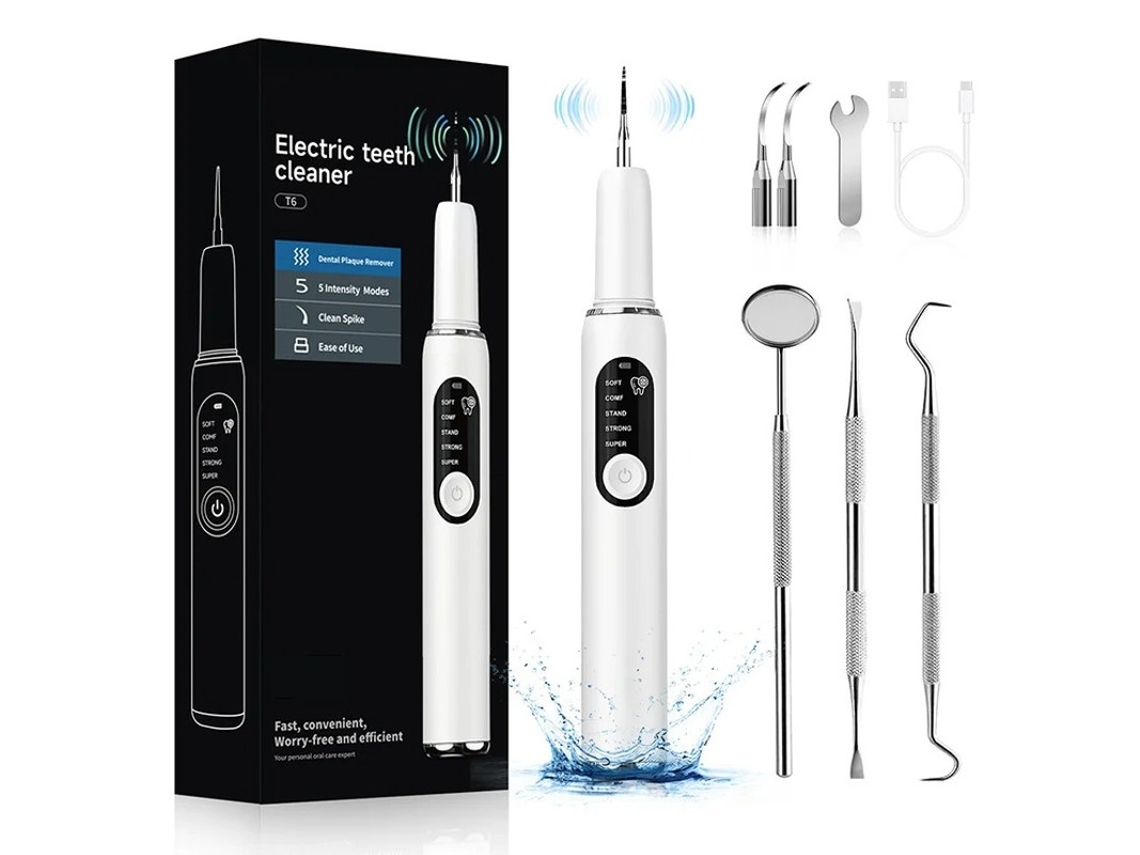 Ultra Sônico Dentes Limpador Placa Removedor Cálculo Removedor Portátil Casa Dentes Elétricos Limpador Yizhood T6 Branco