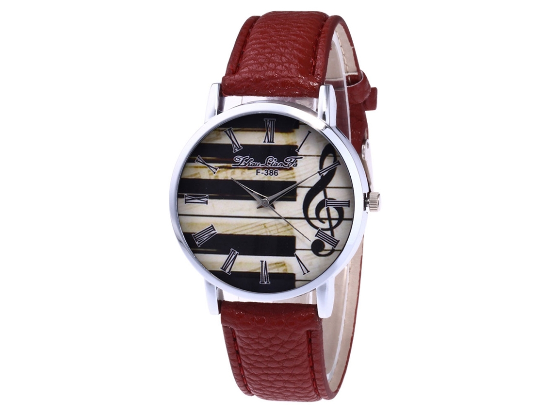 Relógio de quartzo com pulseira de couro PU, mostrador redondo, pulseira moderna para homens e mulheres, marrom.