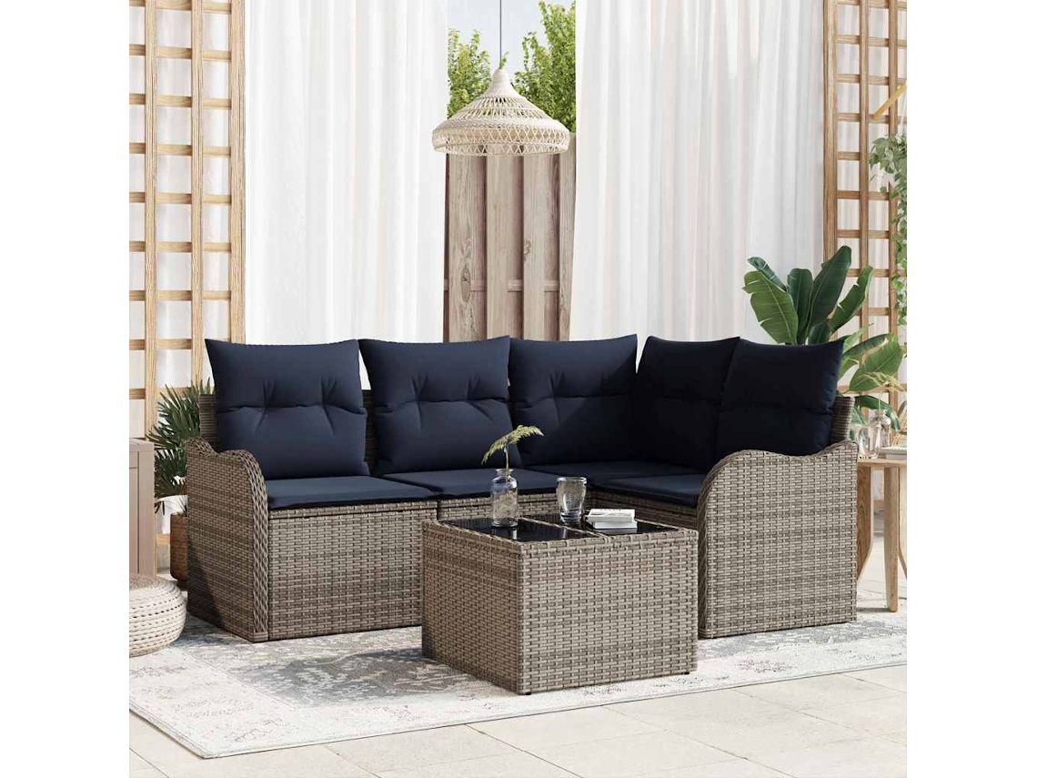 Vidaxl Conjunto De Sofá De Jardim Cinzeto Vime Pe