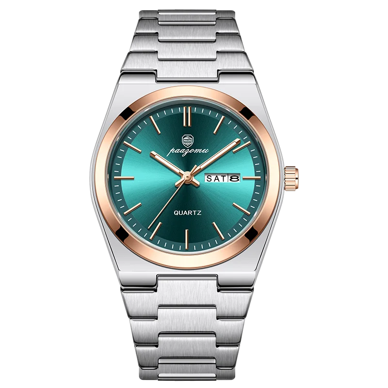 Relógio De Quartzo Elegante (dourado Rosa E Verde), Cronógrafo Multifuncional E Indicador De Data.