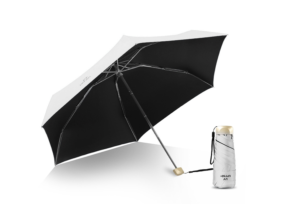 Guarda chuva Dobrável Portátil UV Protection Leve Resistente Ao Vento para Sol e Chuva Branco