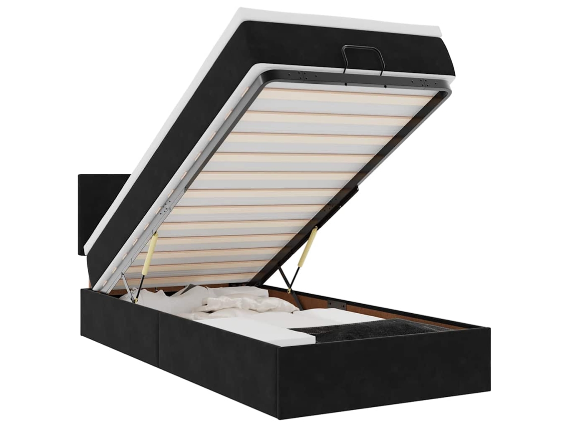 Estrutura de Cama Otomana com Colchão Preto Veludo MAISON EXCLUSIVE