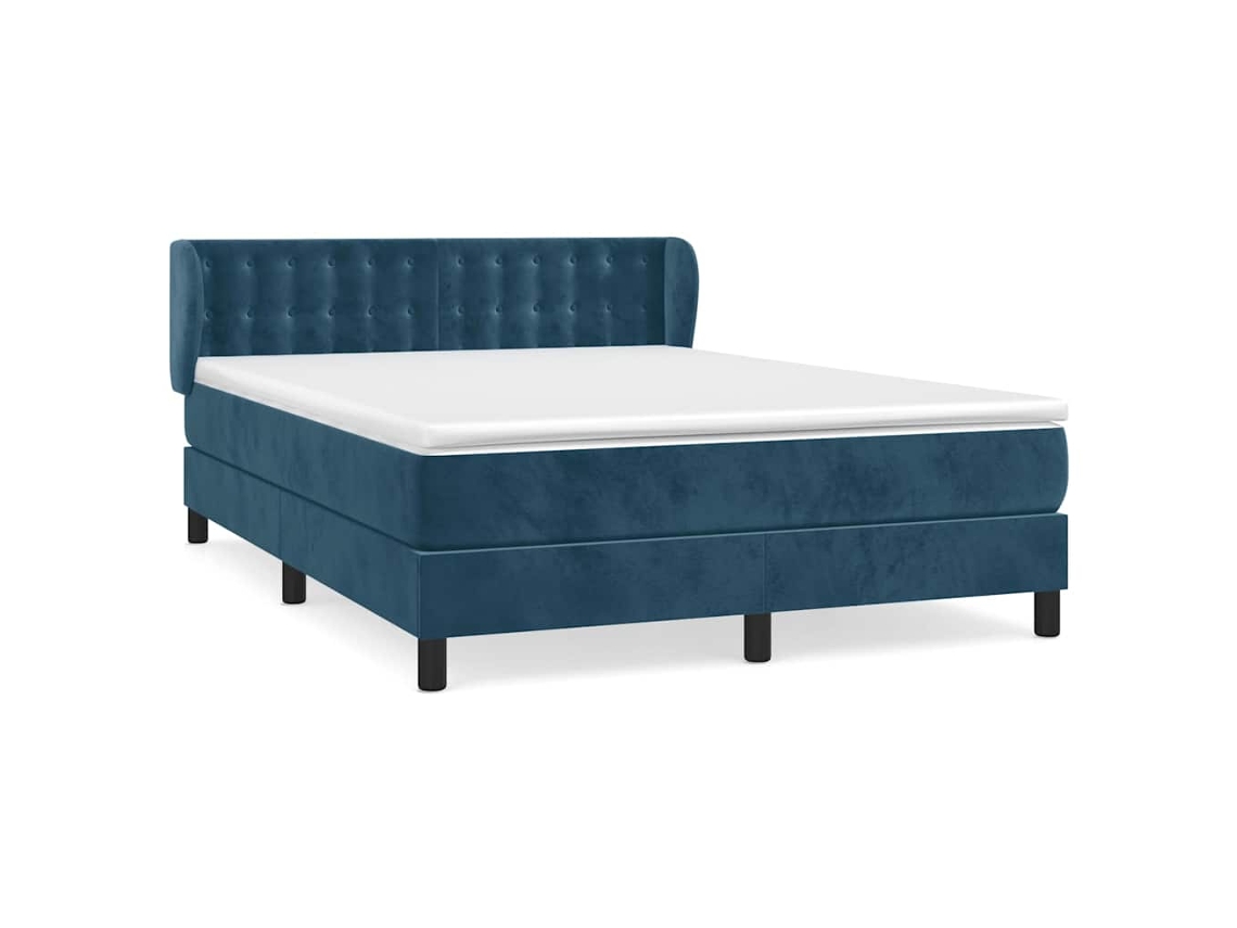 Conjunto 1 Cama Box Spring Vidaxl Azul Veludo (203 X 147 X 88 Cm)