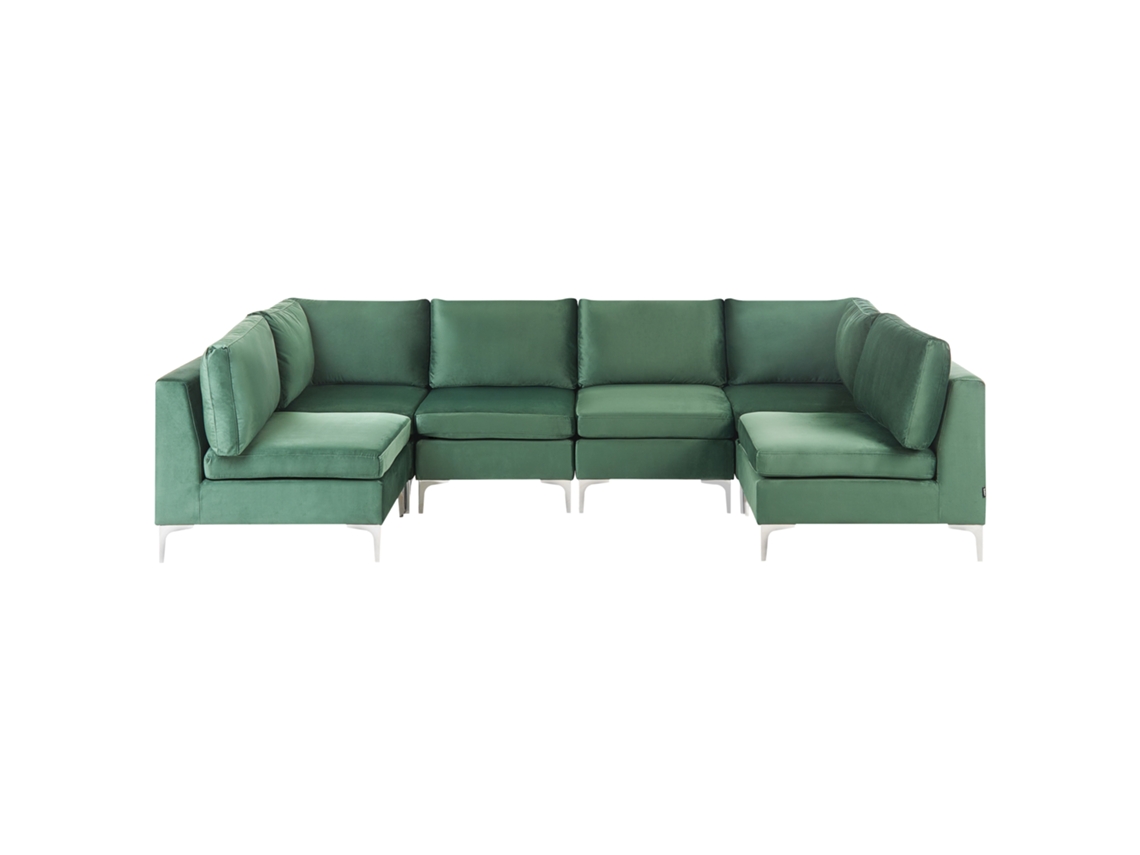 Sofá En Forma De U Beliani Evja De Terciopelo Verde 300x150x84