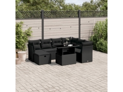 Vidaxl 8 Pcs Conjunto Sofás De Jardim Com Almofadões Vime Pe Preto