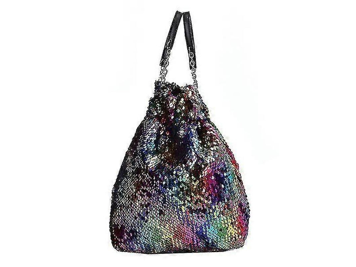 Bolsa De Asa Simple Com Cadeias Para Mulher De Lantejoulas Prata Bolsa De Cubo Com Cordão Para Compras Viagens Diárias Colorido