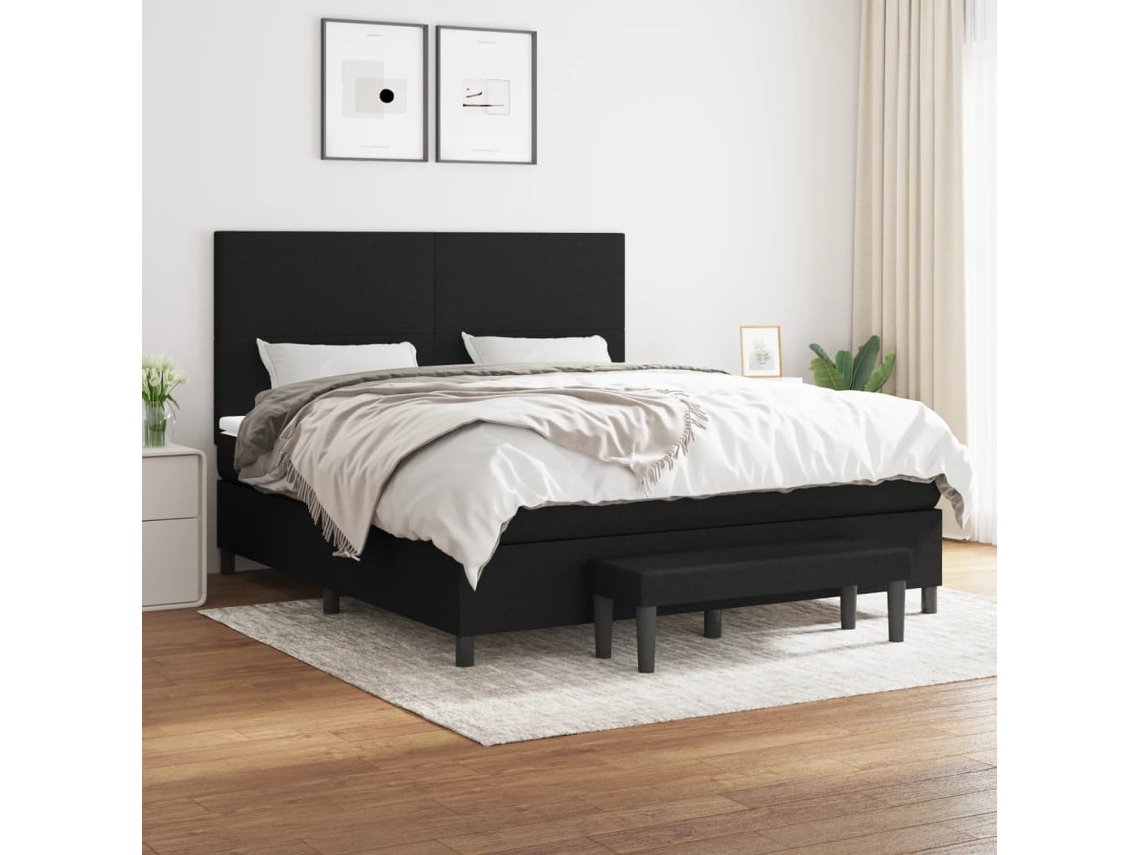 Cama Com Molas/colchão 160x200 Cm Tecido Preto