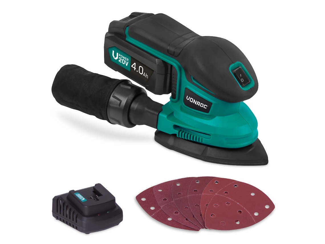 Lixadora Triangular 20v C/ Bateria 4.0ah E Carregador Rápido Vonroc