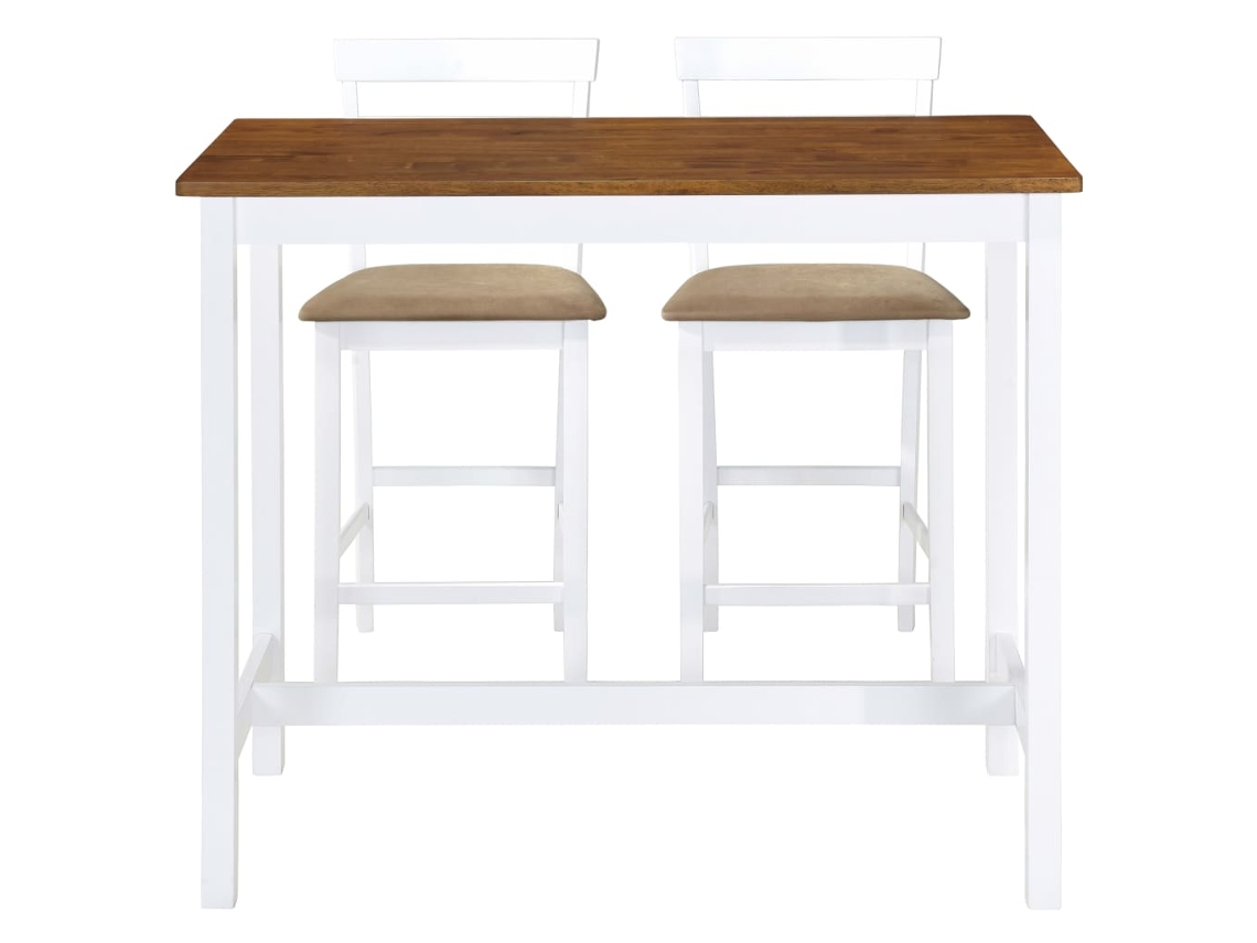 Mesa e Cadeiras de Bar 3 Pcs Madeira Maciça Castanho e Branco MAISON EXCLUSIVE