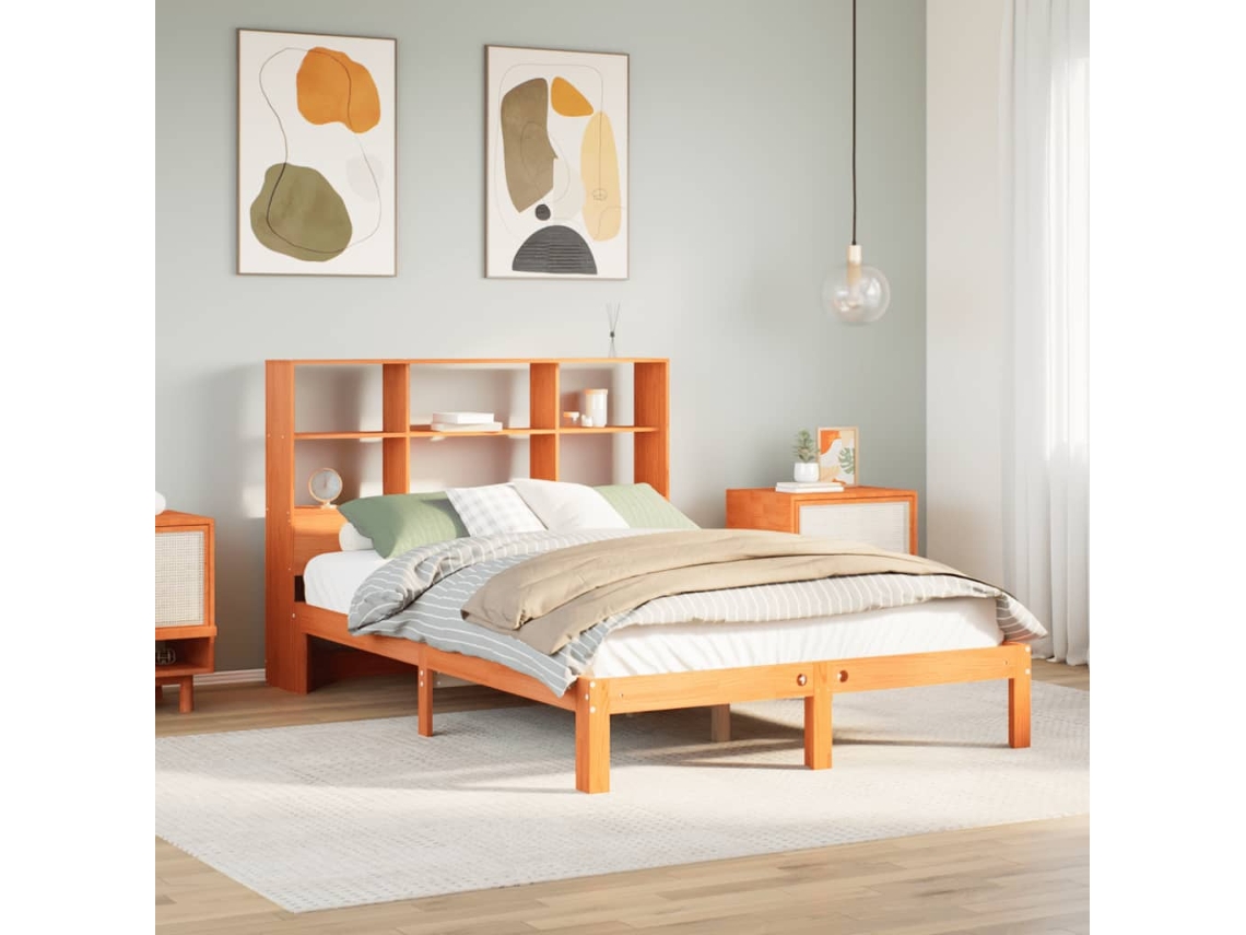 Cama Com Estante Sem Colchão 135x190 Cm Pinho Maciço