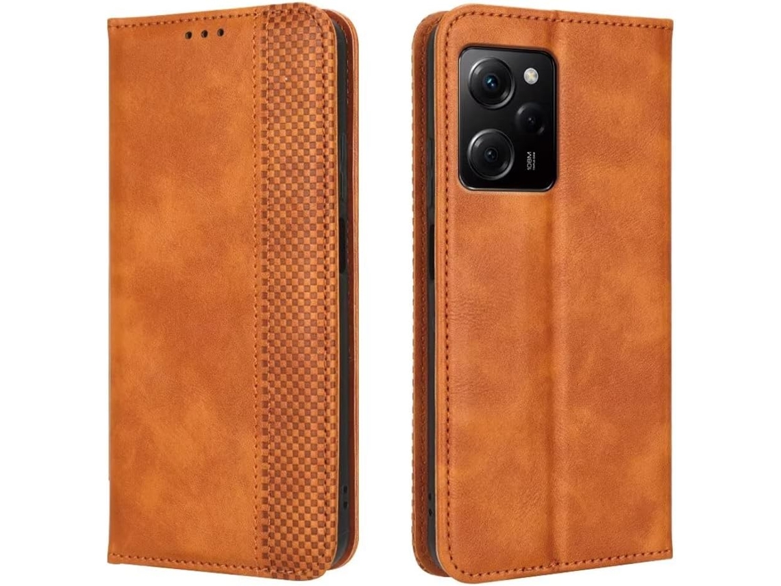 Capa Fólio Interruptor para Xiaomi Xiaomi Poco X5 Pro 5G HONGWE. Magnética com Porta-Cartões Castanho