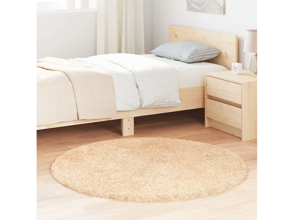 Vidaxl Tapete Shaggy De Pelo Alto Navarra 120x120 Cm Poliéster Bege