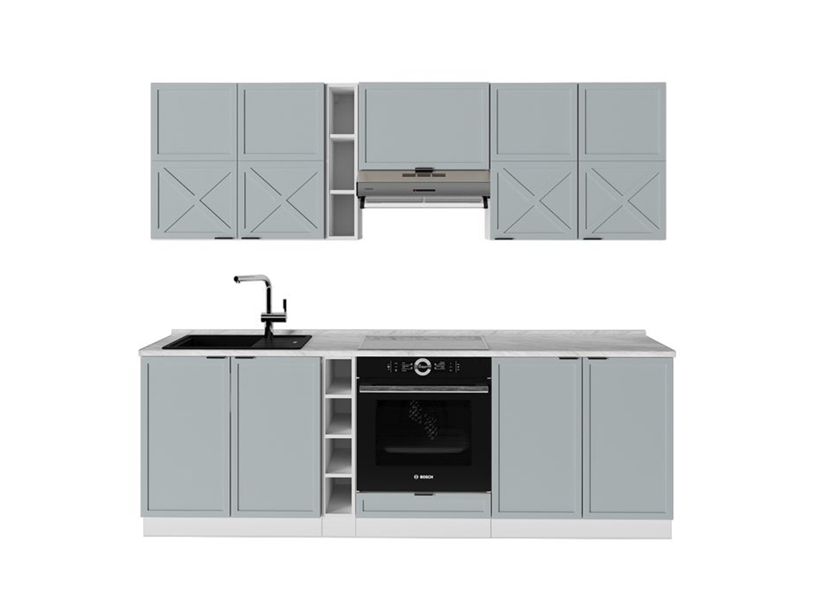 Cozinha Fame Line, 235cm, Pt Mármore, Azul Claro Cinza/branco, Branco, Vicco