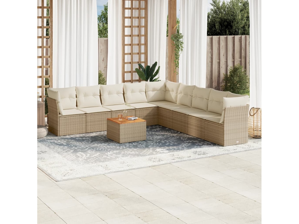 Vidaxl 10 Pcs Conjunto de Sofás P/ Jardim com Almofadões Vime Pe Bege