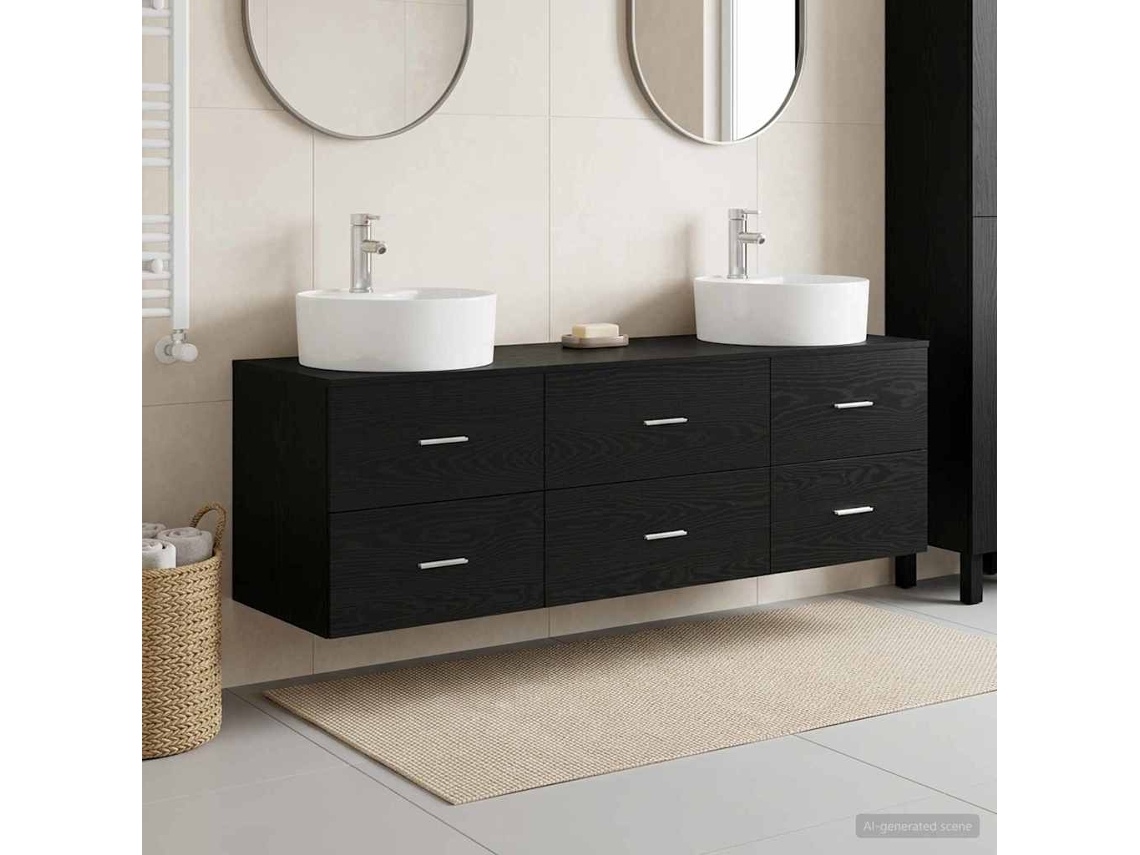 Vidaxl Conjunto De Armários Para Banheiro 3 Unid. Preto