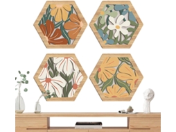 De 4 Peças Decorativas De Parede Em Madeira Boêmio Floral Geométrica Decoração Para Casa De Gokoco