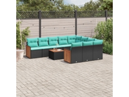 Vidaxl Conjunto De Sofá De Jardim Com 11 Peças E Almofadas Em Rattan Sintético Preto