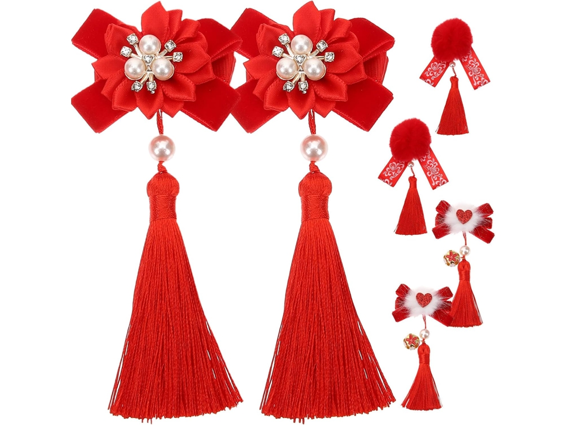 Presilha De Cabelo Em Formato De Bola De Pelúcia Vermelha, Conjunto Com 3 Pares.