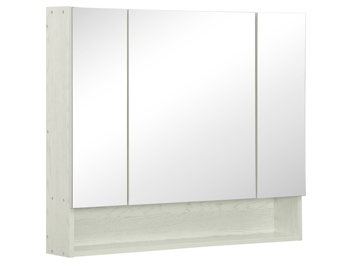 Armário do Banheiro com Espelho 3 Portas Prateleira e Compartimento Ajustáveis 90x15x75 Cm Branco Ge