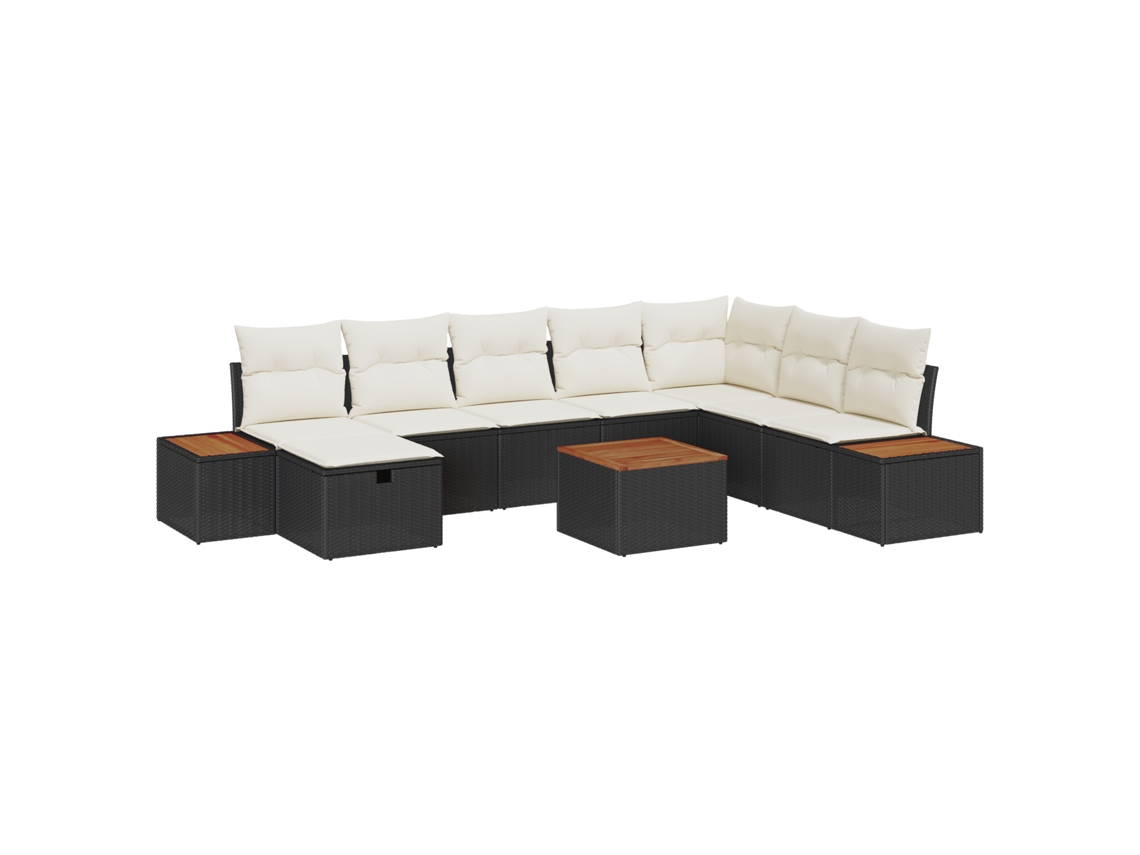 Conjunto 9 Sofá De Jardim Vidaxl Preto Vime Pe (55 X 62 X 69 Cm)