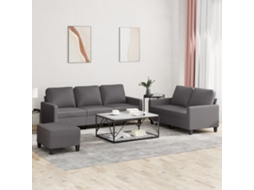 Vidaxl 3 Pcs Conjunto De Sofás C/ Almofadões Couro Artificial Cinzento