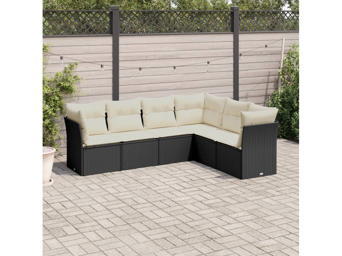 Vidaxl 6 Pcs Conjunto Sofás De Jardim C/ Almofadões Vime Pe Preto
