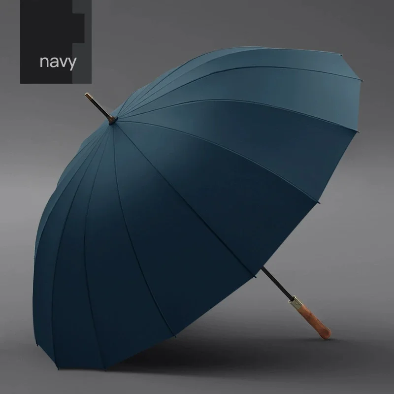 Guarda chuva de Alta Qualidade MDUG azul 16k com Cabo de Madeira, Cabo Longo, Haste Reta e Dupla Função