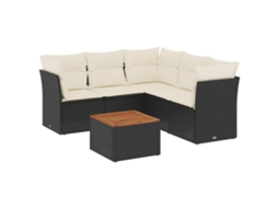 Conjunto Sofás de Jardim 6 Pcs com Almofadões Vime Pe Preto MAISON EXCLUSIVE (6 pcs)