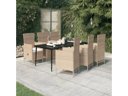 Vidaxl 7 Pcs Conjunto De Jantar Para Jardim Com Almofadões Bege