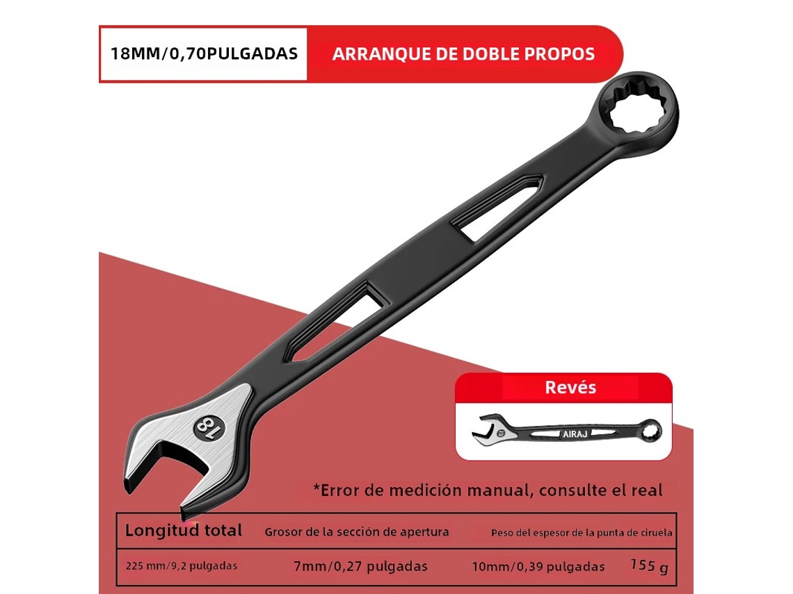 Chave De Catraca Dupla (18 Mm), Ferramenta Industrial De Reparo Automotivo Geral, Feita De Aço Carbono.