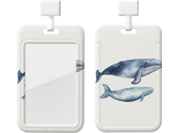 Porta-cartões Crachá com estampa azul Jubarte Baleia, protetor de cartões vertical com cordão, camada plástica impermeável.