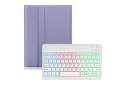 Lurelia Capa Com Teclado Bluetooth Para Samsung Tab S8 Plus 12.4sm X800/t970/t730 Teclado Retroiluminado Rgb, Layout Pt, Roxo Acinzentado E Branco