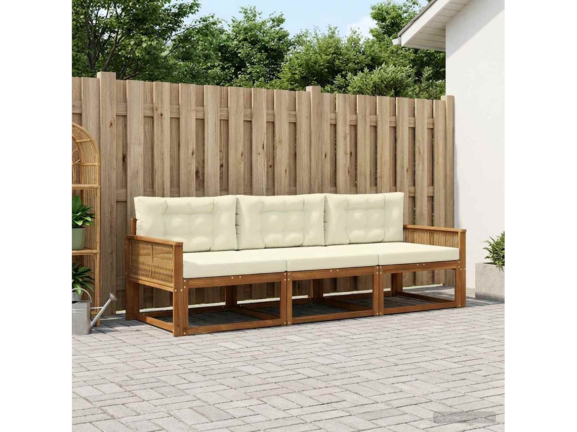 Vidaxl Conjunto De Sofás Para Exterior 3 Unid. Natural E Creme