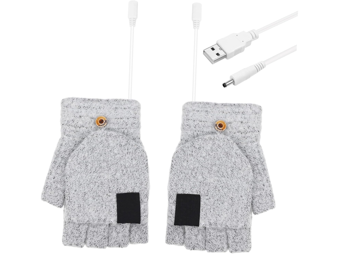 Luvas Aquecidas Usb Sem Dedos, Cinza, Em Tecido Elástico, Um Par
